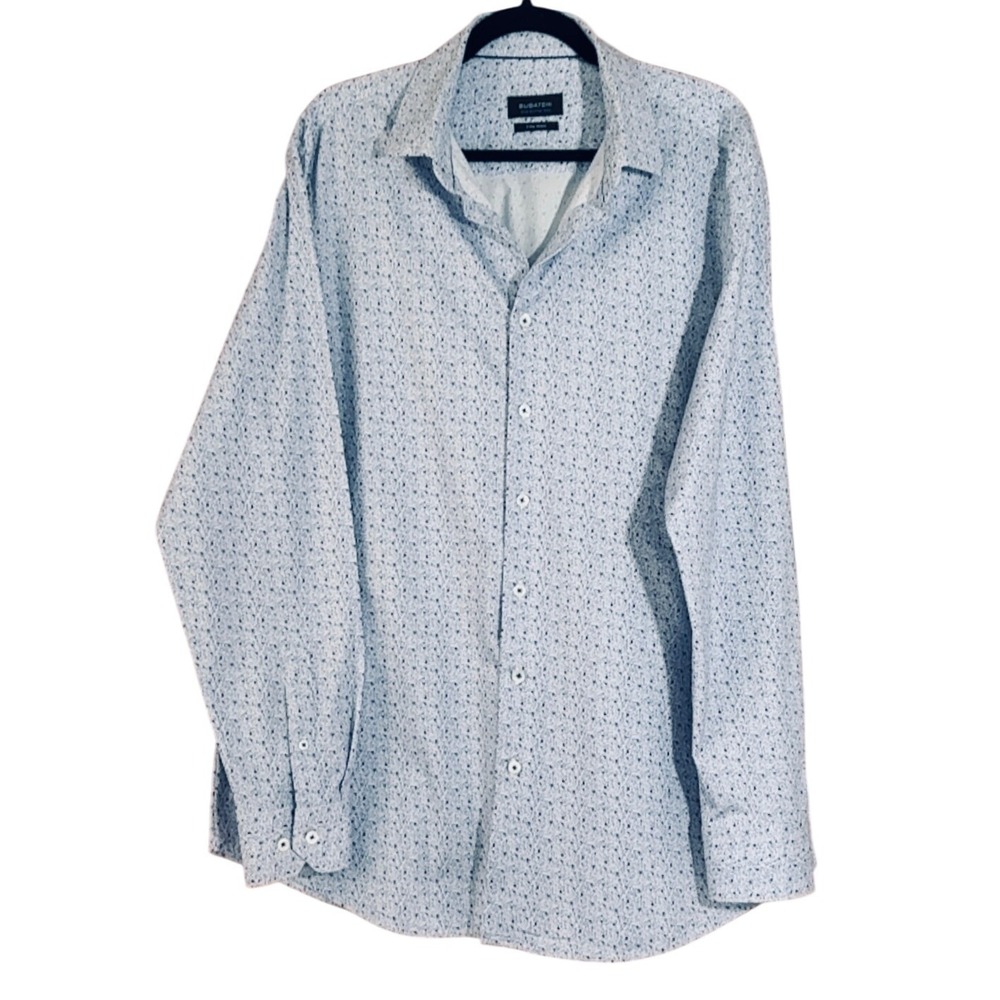 Bugatchi Mens Shirt‎ Medium Blue Floral OoohCotton Tech 8 Way Stretch Preppy